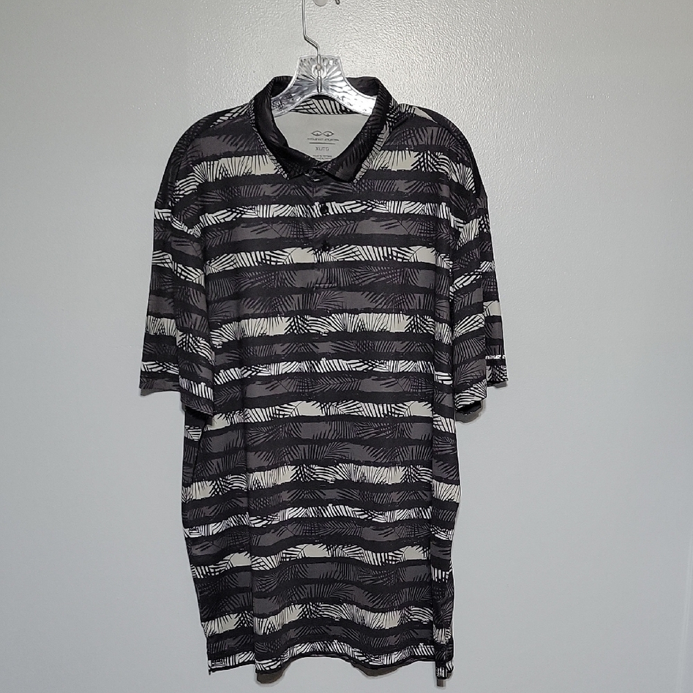 Snake Eyes Men's Polo Black & Gray Striped Palm Pattern Short Sleeve Polo Sz XL